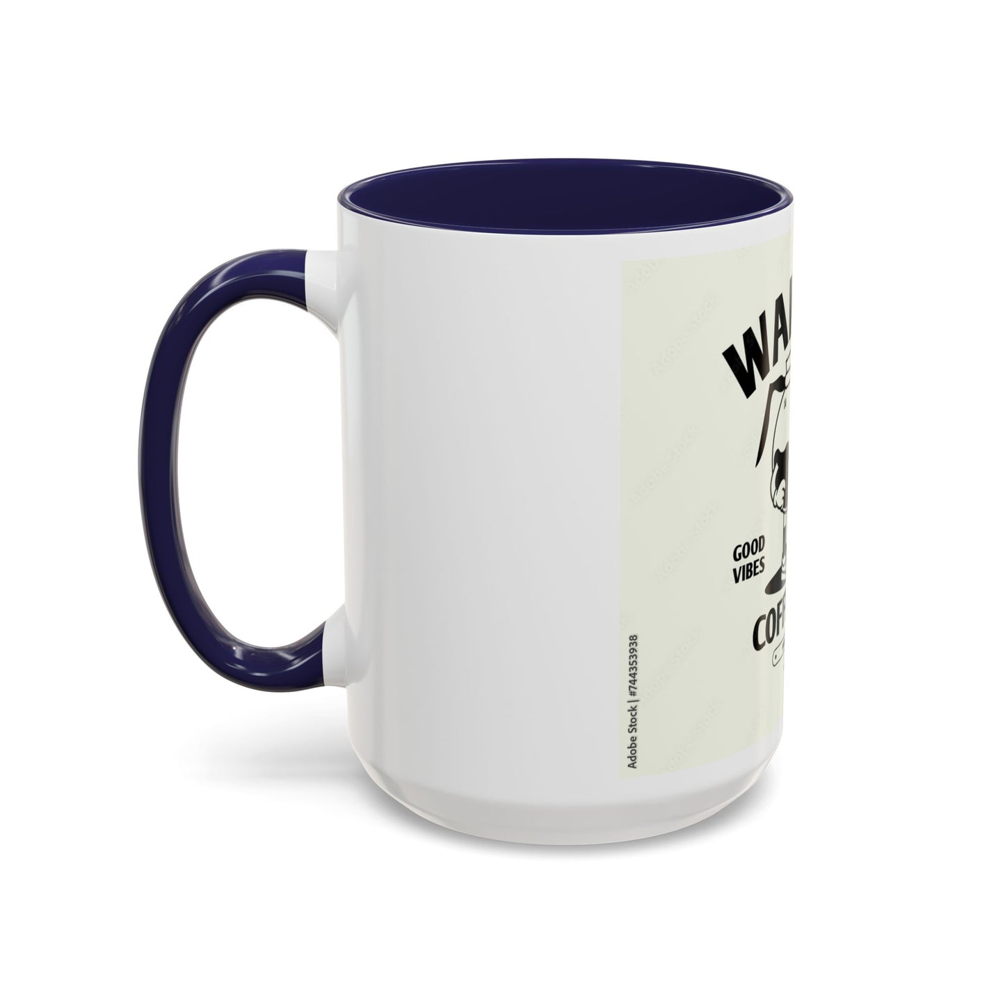 Wake Up Coffee Time Accent Mug — Retro Cartoon Coffee Pot & Cup, Good Vibes Morning Mug (11/15oz)