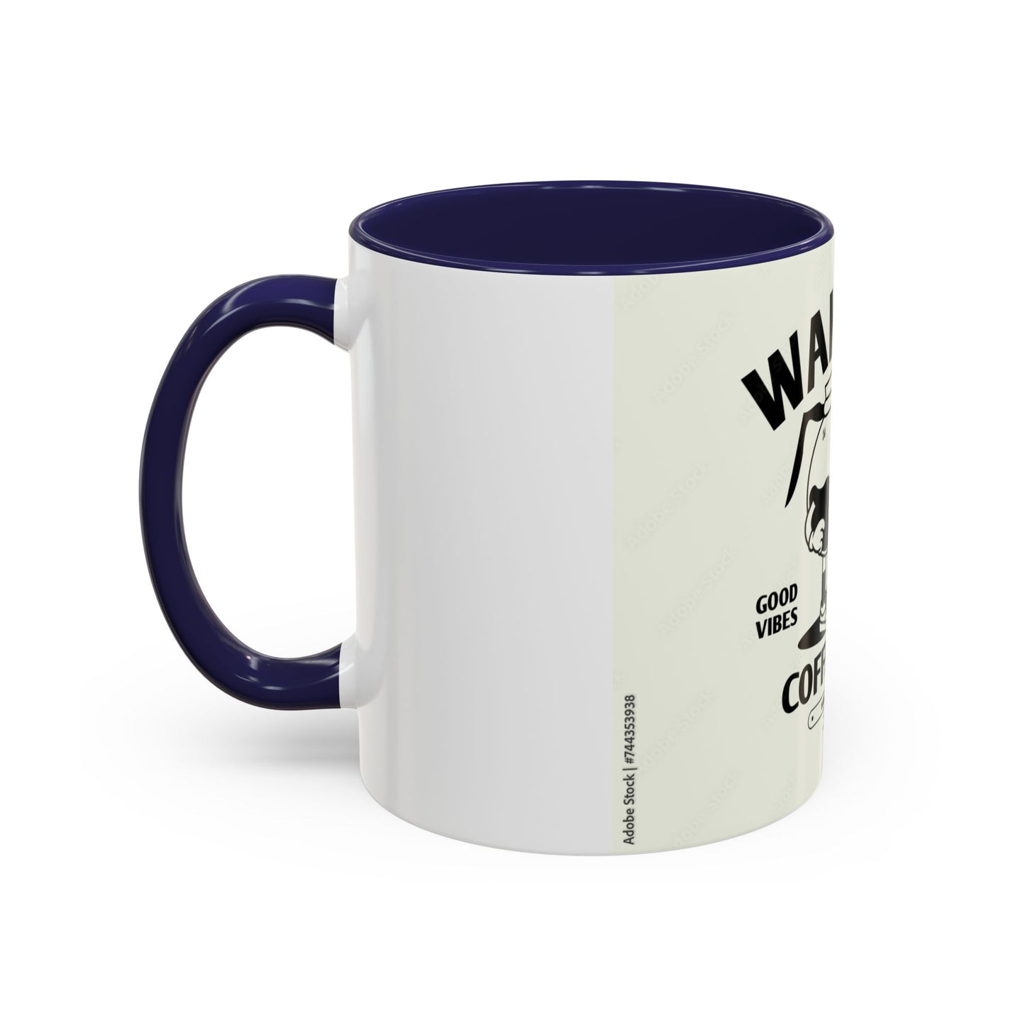 Wake Up Coffee Time Accent Mug — Retro Cartoon Coffee Pot & Cup, Good Vibes Morning Mug (11/15oz)