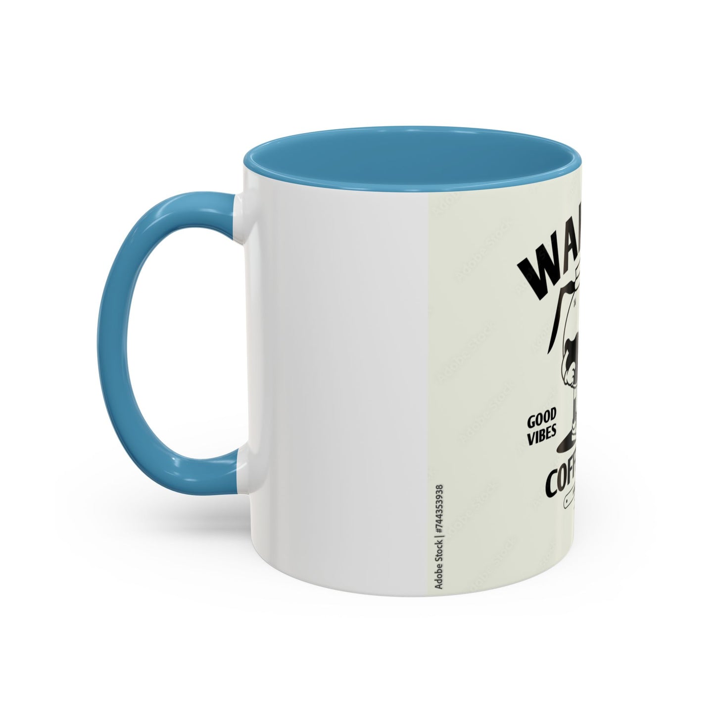 Wake Up Coffee Time Accent Mug — Retro Cartoon Coffee Pot & Cup, Good Vibes Morning Mug (11/15oz)