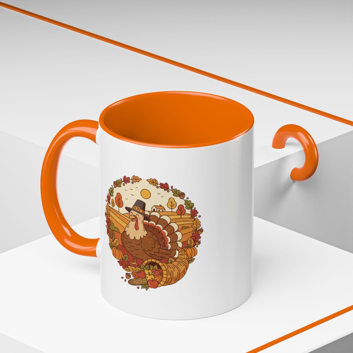 Thanksgiving Turkey Accent Coffee Mug - Various Colors