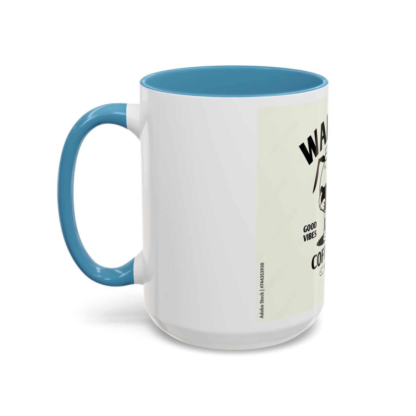 Wake Up Coffee Time Accent Mug — Retro Cartoon Coffee Pot & Cup, Good Vibes Morning Mug (11/15oz)