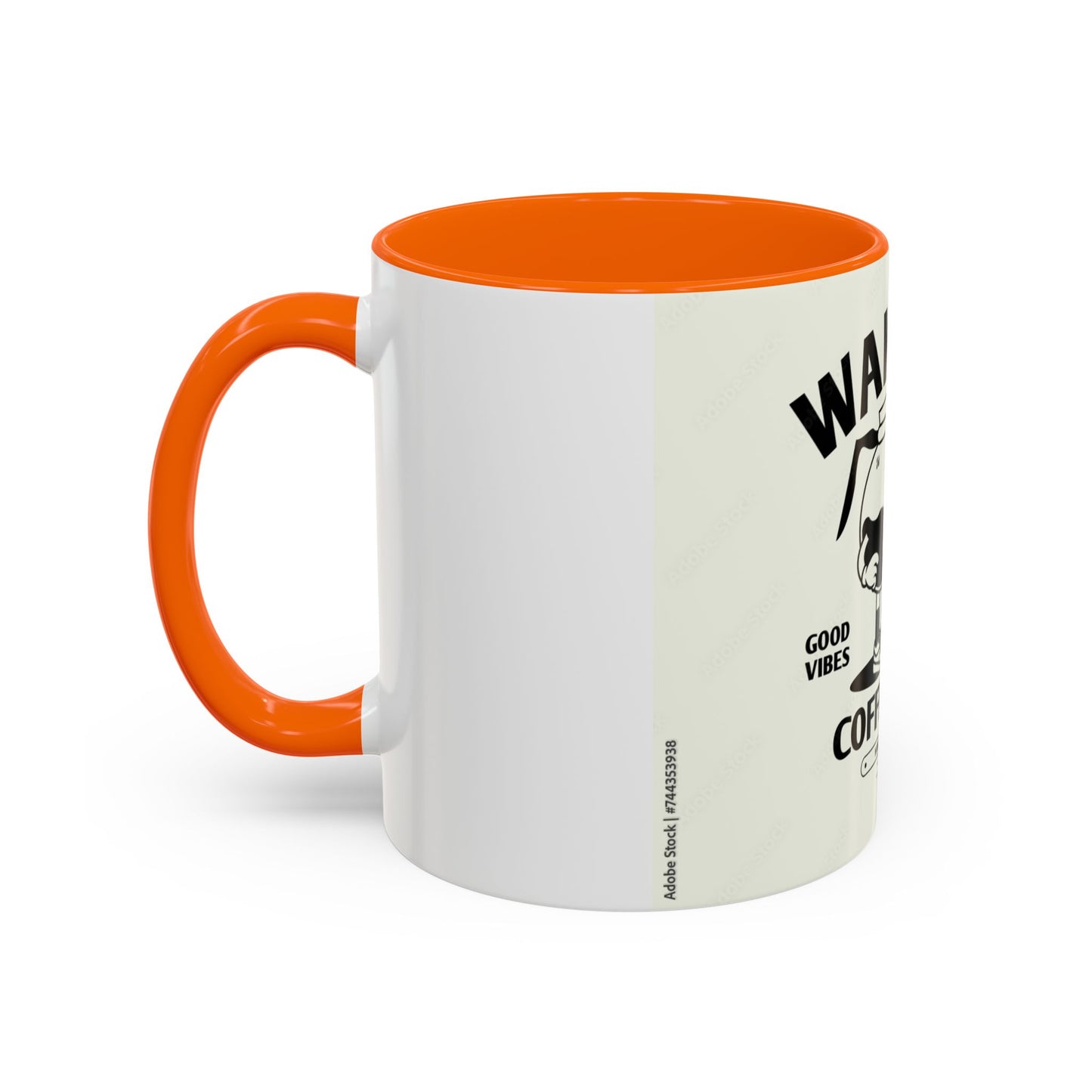 Wake Up Coffee Time Accent Mug — Retro Cartoon Coffee Pot & Cup, Good Vibes Morning Mug (11/15oz)
