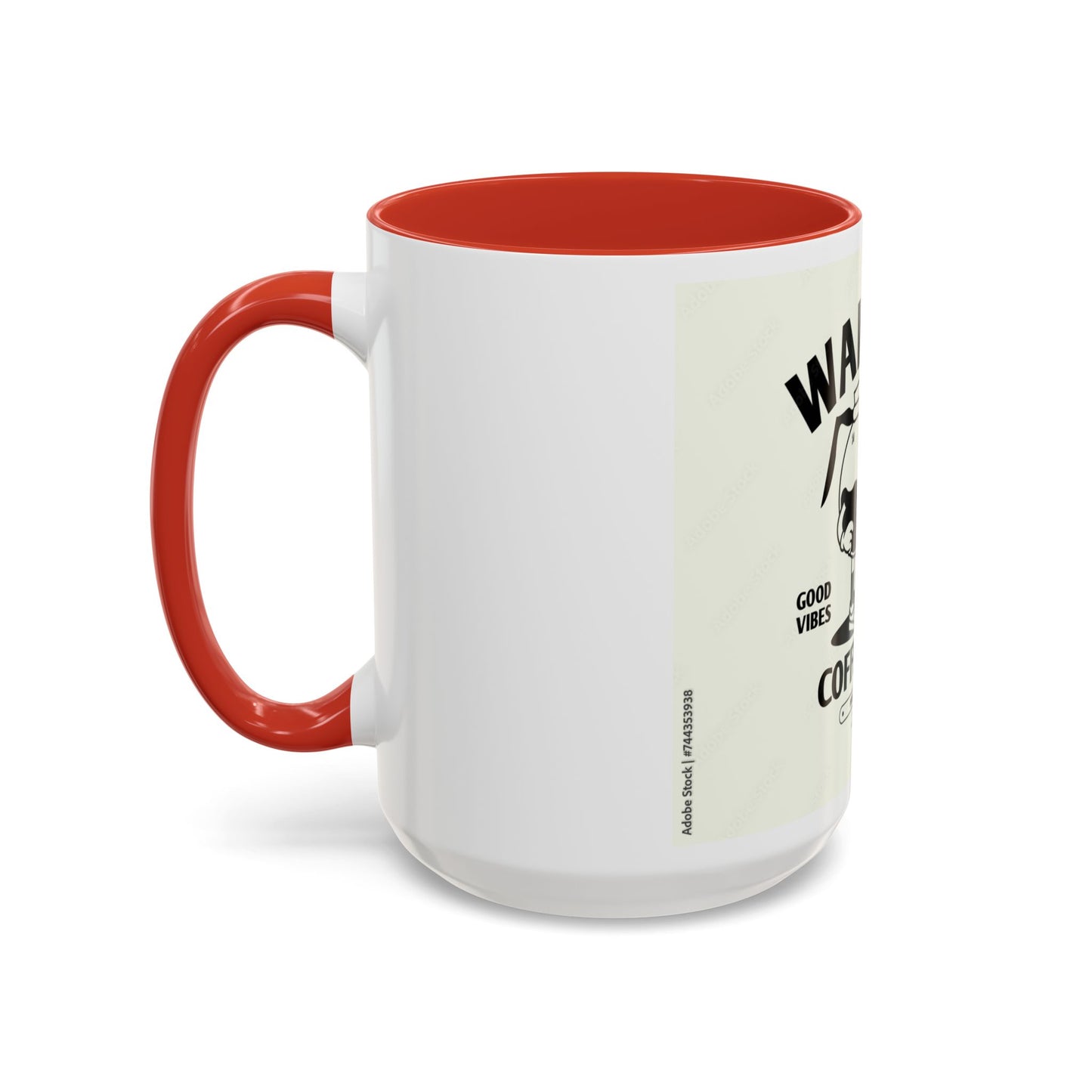Wake Up Coffee Time Accent Mug — Retro Cartoon Coffee Pot & Cup, Good Vibes Morning Mug (11/15oz)