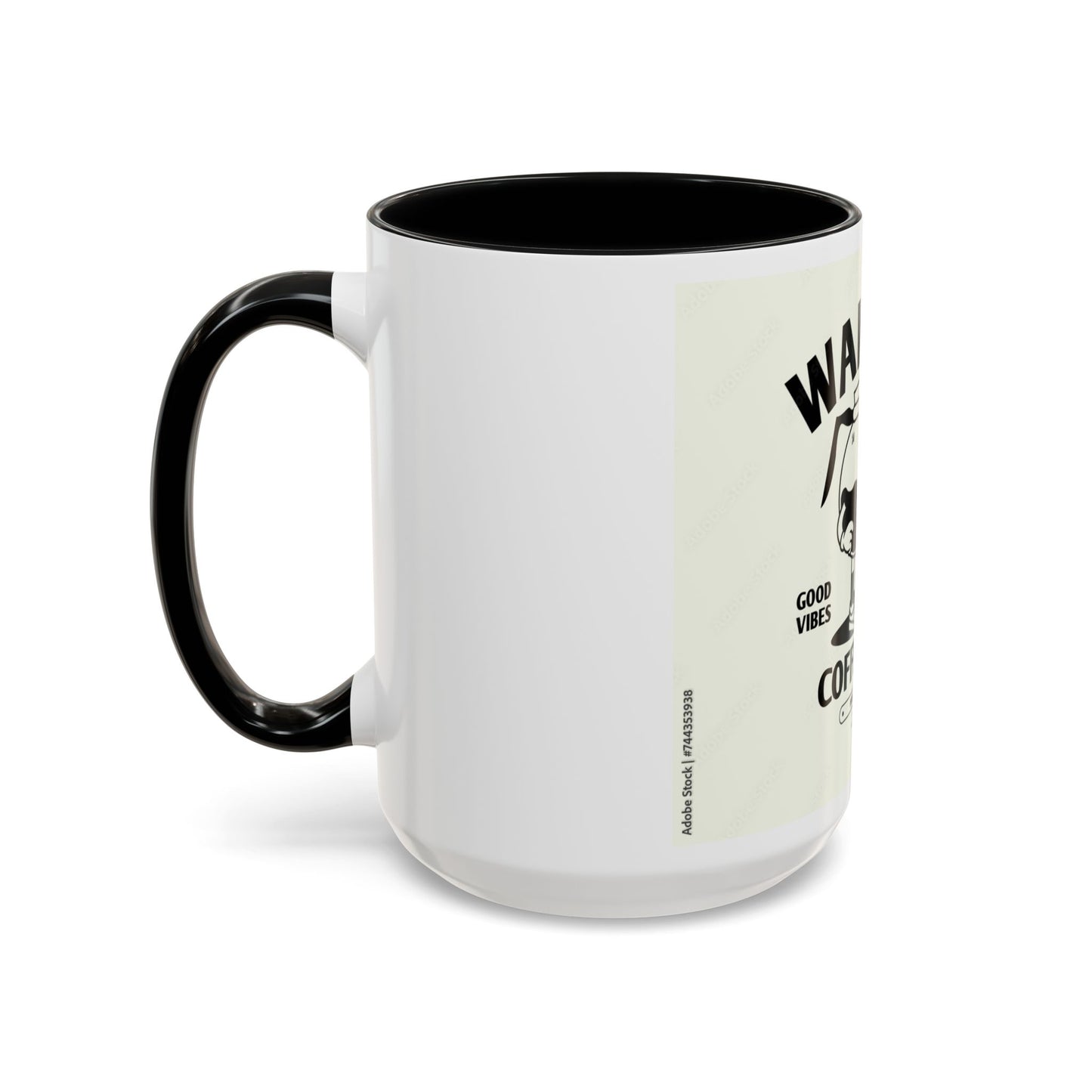 Wake Up Coffee Time Accent Mug — Retro Cartoon Coffee Pot & Cup, Good Vibes Morning Mug (11/15oz)