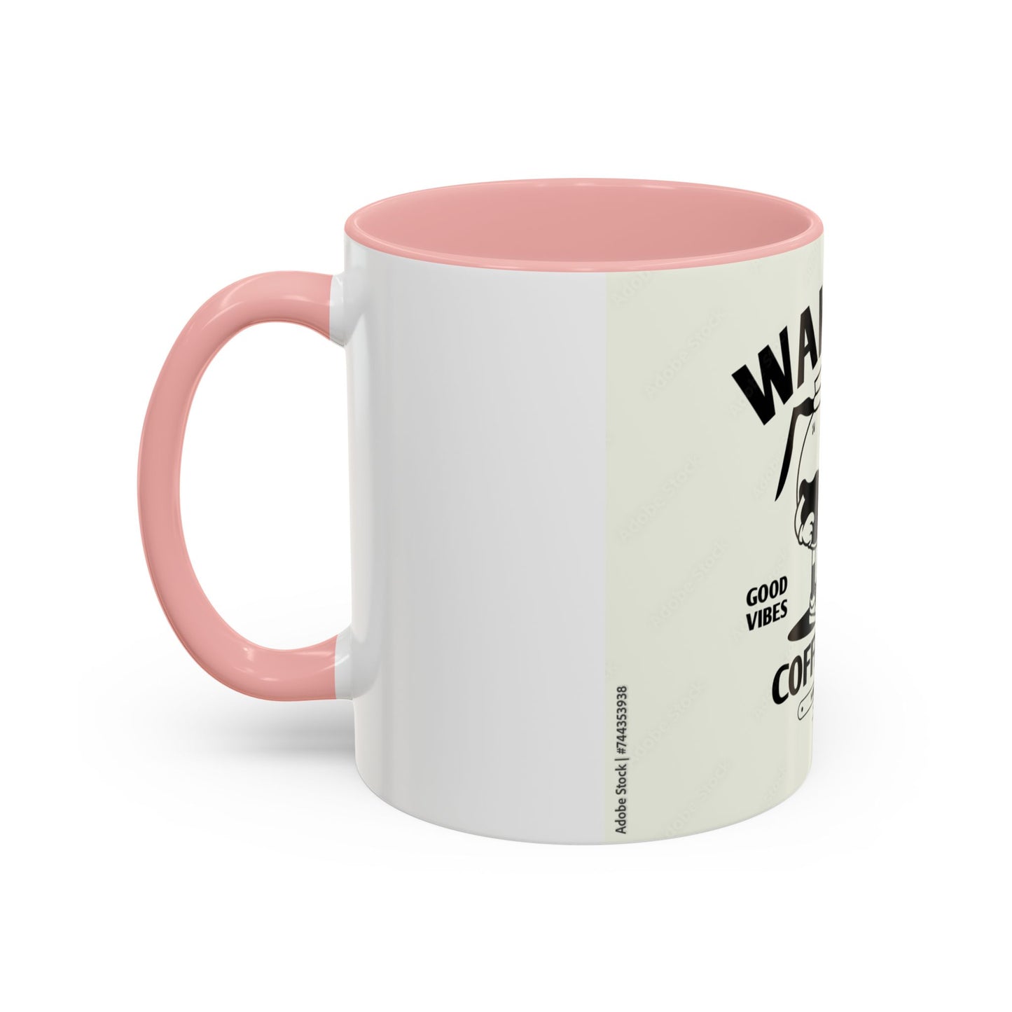 Wake Up Coffee Time Accent Mug — Retro Cartoon Coffee Pot & Cup, Good Vibes Morning Mug (11/15oz)