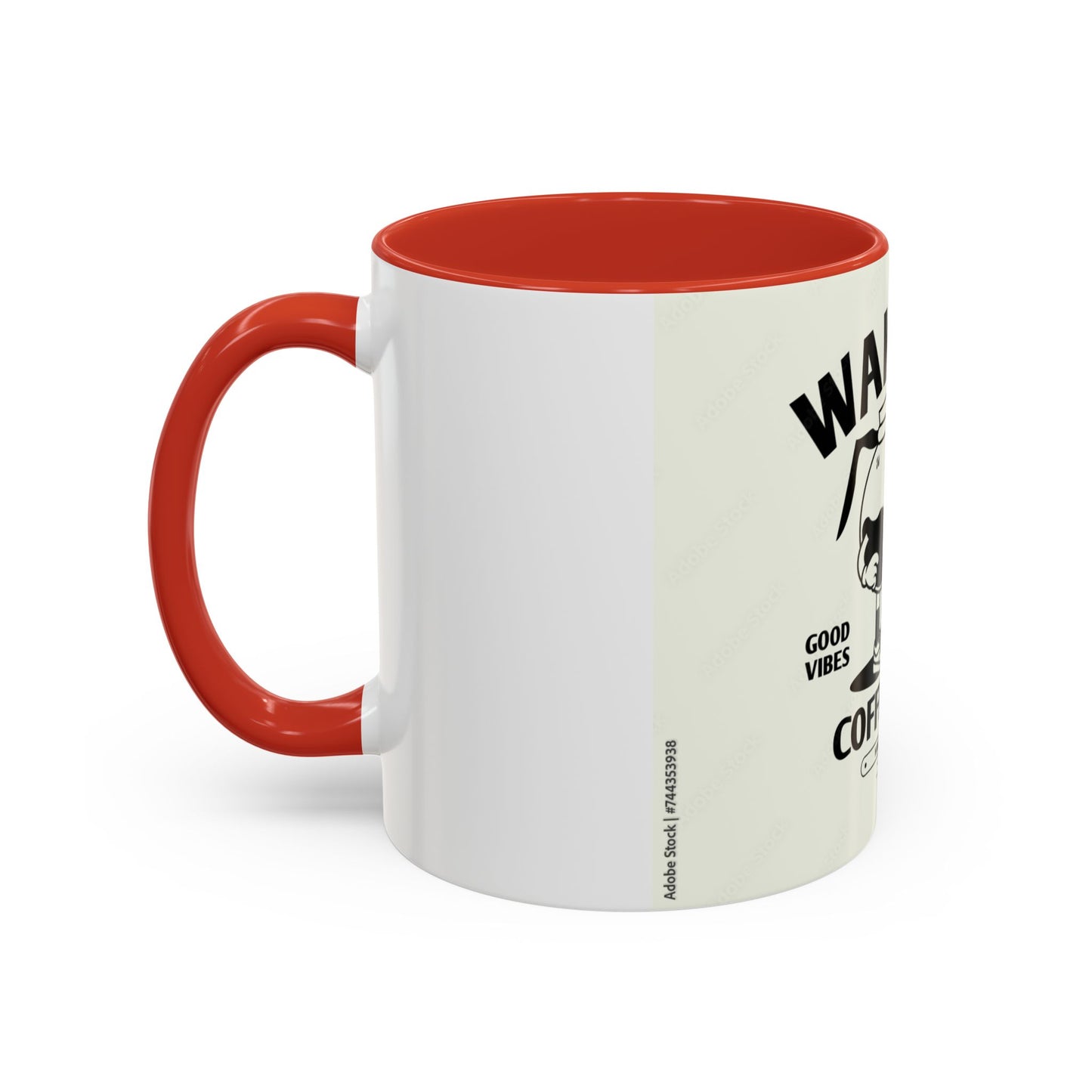 Wake Up Coffee Time Accent Mug — Retro Cartoon Coffee Pot & Cup, Good Vibes Morning Mug (11/15oz)