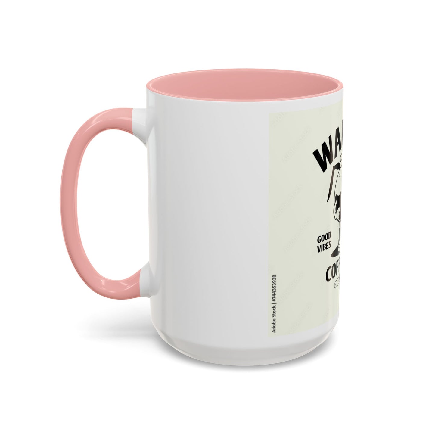 Wake Up Coffee Time Accent Mug — Retro Cartoon Coffee Pot & Cup, Good Vibes Morning Mug (11/15oz)