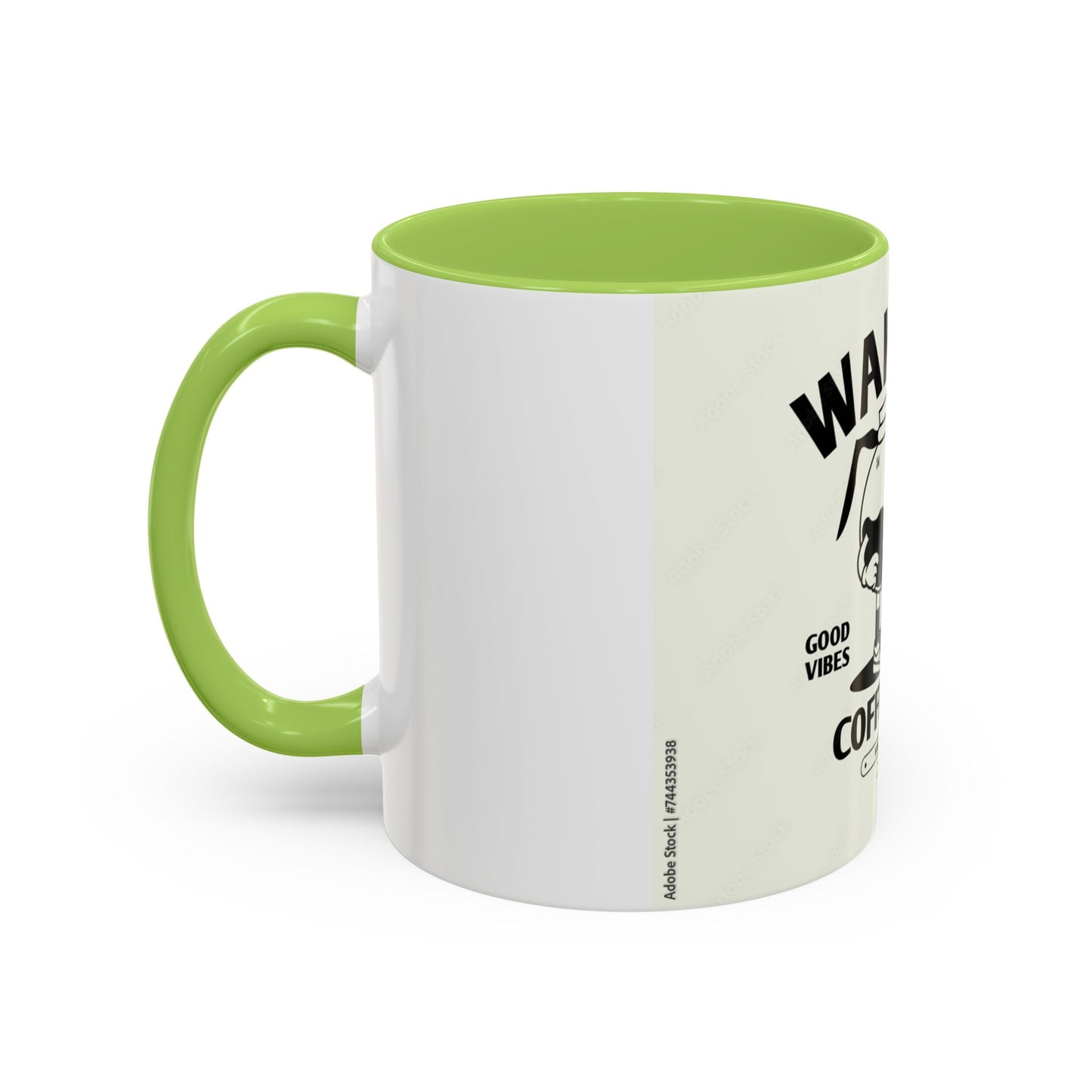 Wake Up Coffee Time Accent Mug — Retro Cartoon Coffee Pot & Cup, Good Vibes Morning Mug (11/15oz)